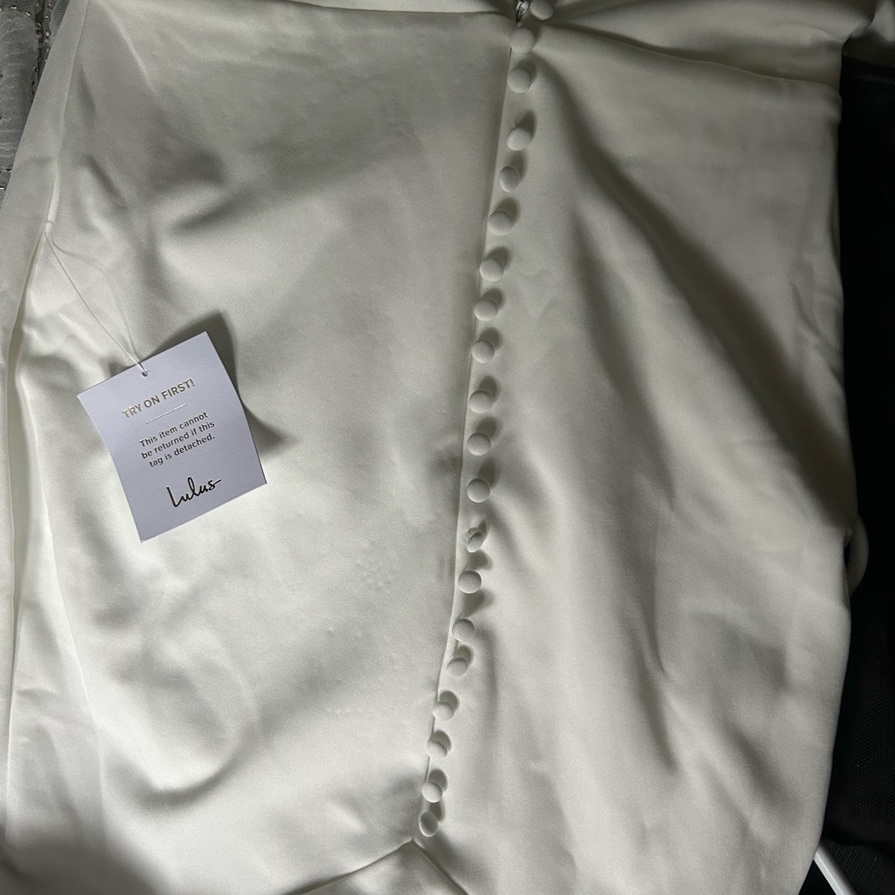 Lulu's Ivory Satin Dress with Embellished Detail